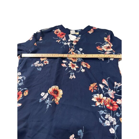 Navy Floral Long Sleeve Blouse Womens Size L - Picture 7 of 8